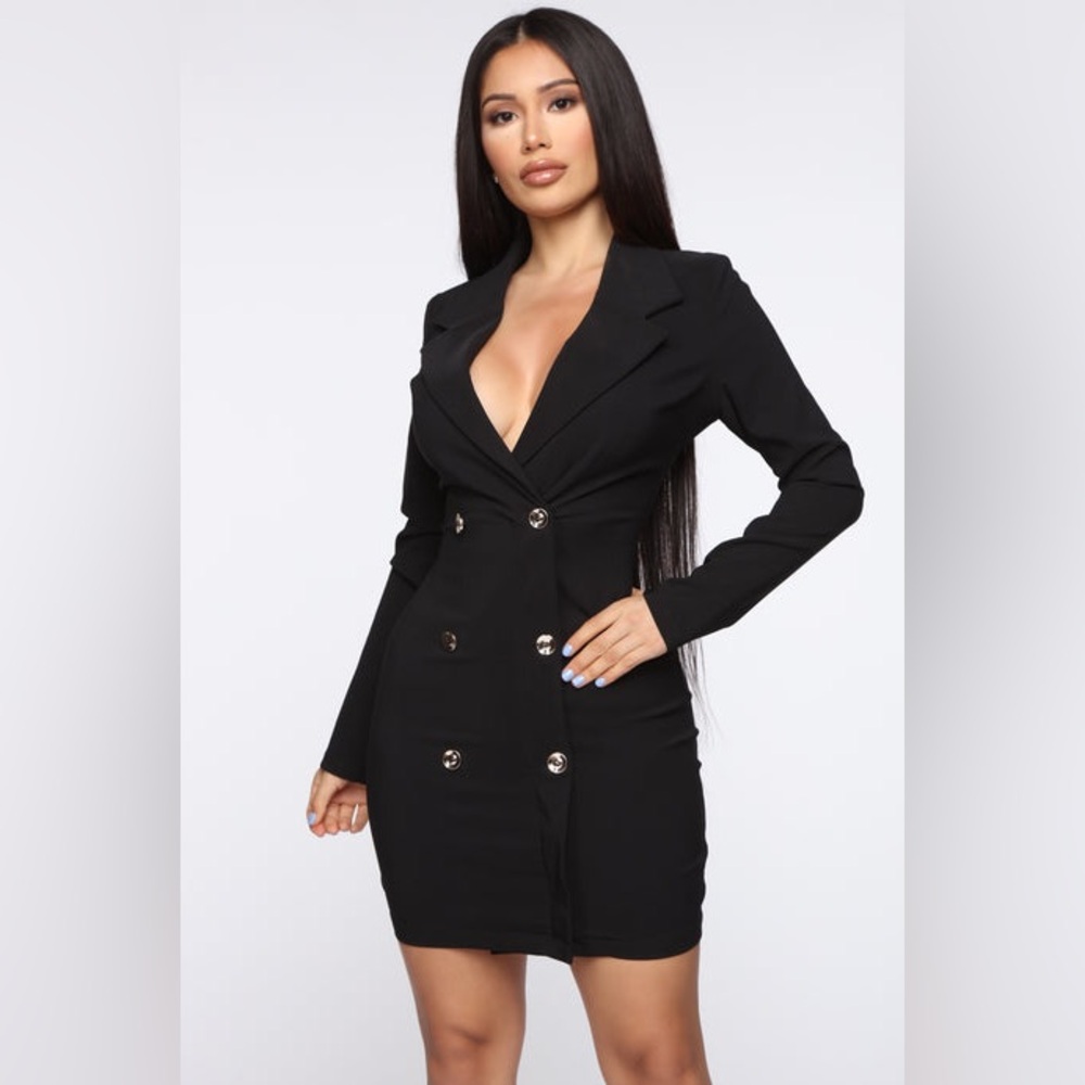 Fashion Nova Black Double-Breasted Blazer Dress